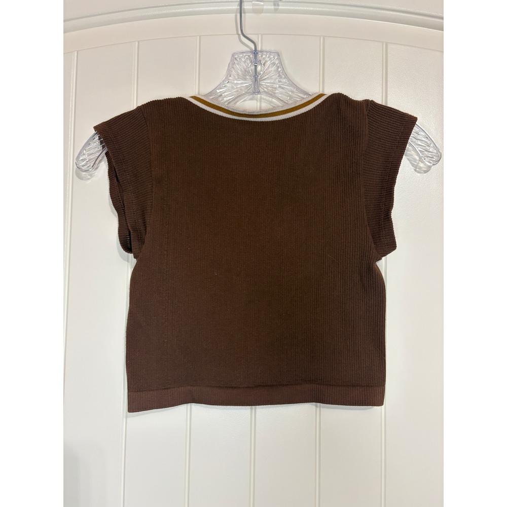 Out From Under Urban Outfitters Brown Ribbed Deep V Crop Top M/L Festival Retro - Picture 4 of 7